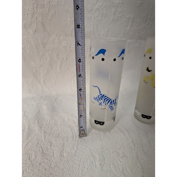 Vintage MCM Libby “Circus Carousel” 4 Frosted Glasses Tom Collins Animals Flag - Picture 11 of 11